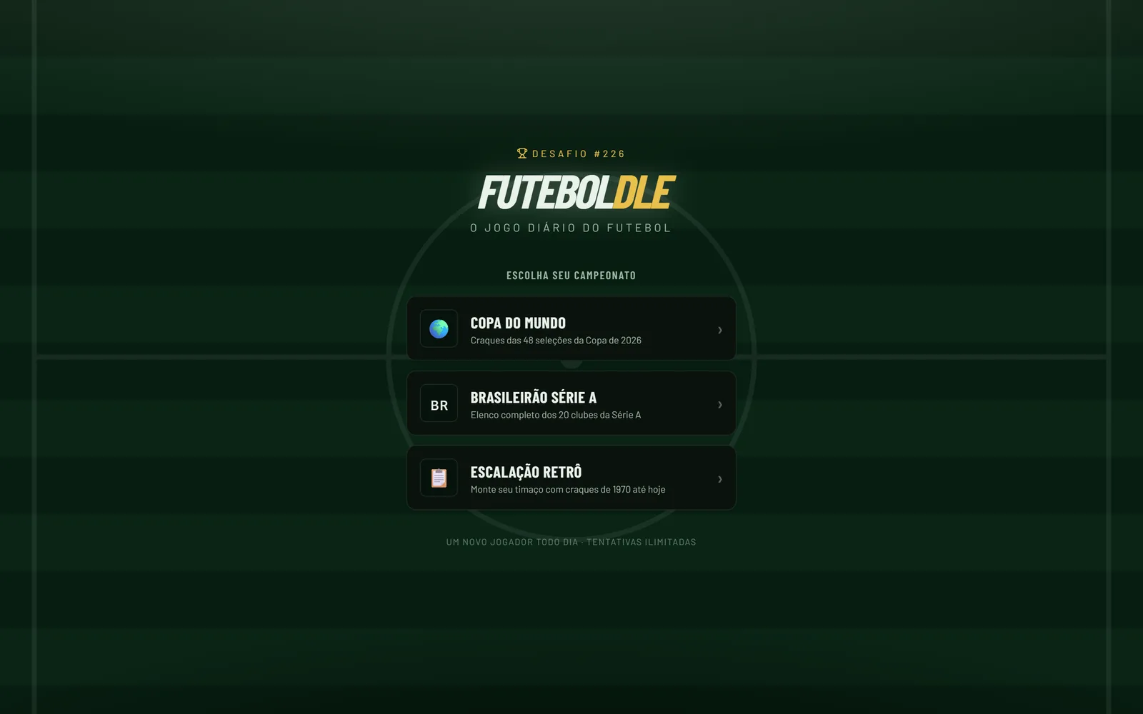 Tela inicial do Futeboldle
